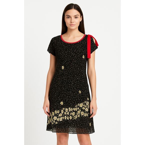 Free People ONE Cold Shoulder RED Trim into Tie Flowy Ruffle BOHO Dress Size XS - Picture 1 of 10